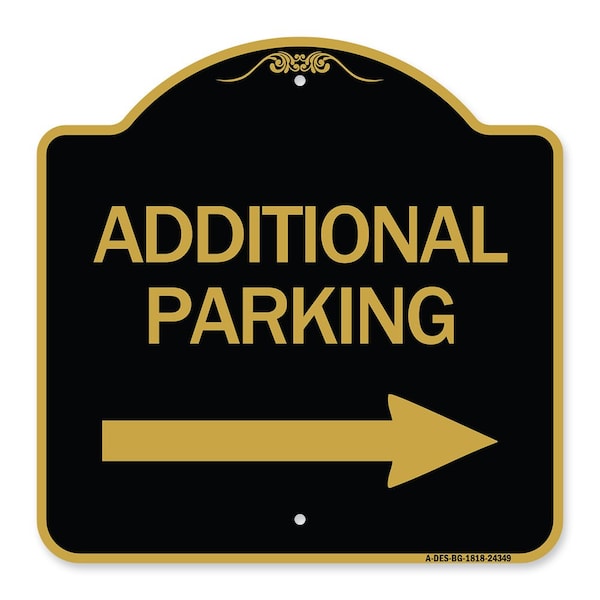 Signmission Additional Parking Sign Right Arrow, Black & Gold Aluminum Sign, 18" x 18", BG-1818-24349 A-DES-BG-1818-24349 - main